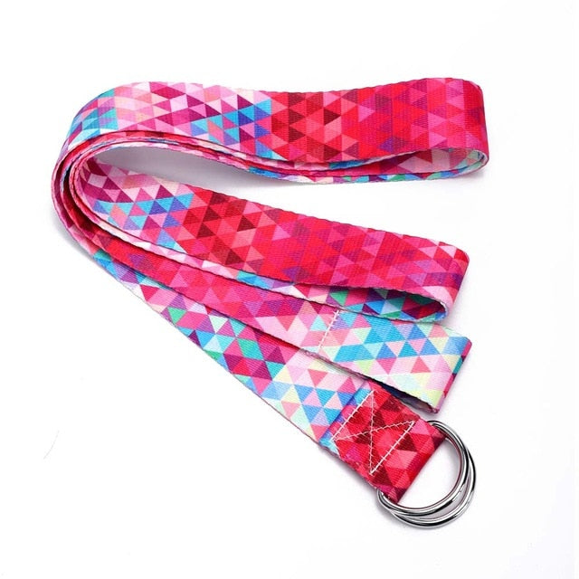 Printed Cotton Yoga Belt Washable D-Ring Stretch