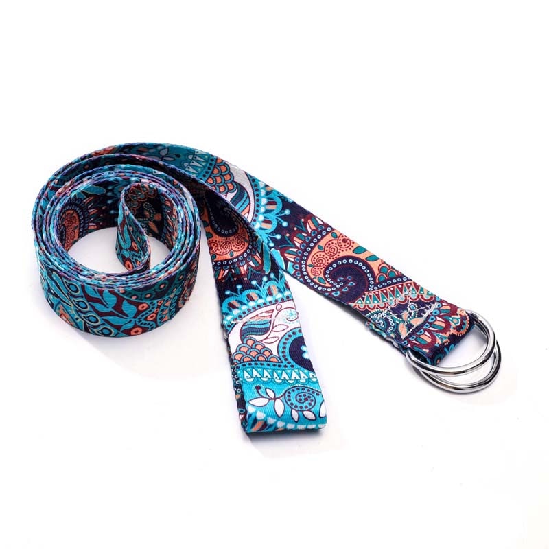 Printed Cotton Yoga Belt Washable D-Ring Stretch