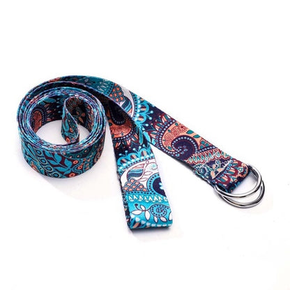 Printed Cotton Yoga Belt Washable D-Ring Stretch
