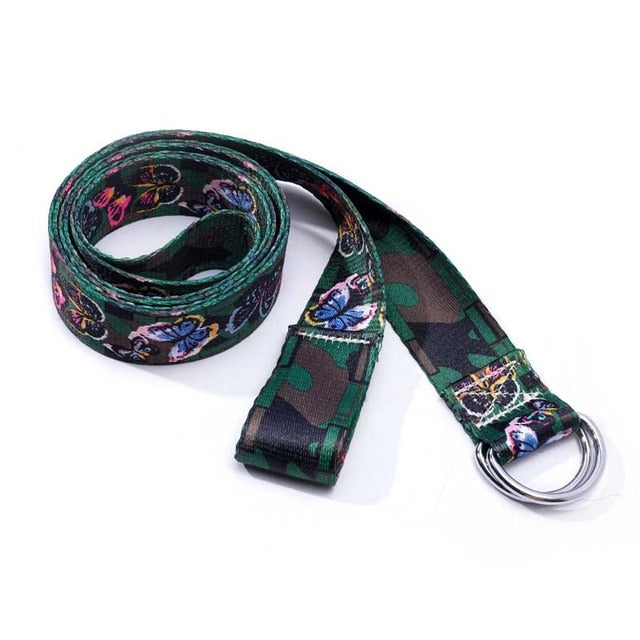 Printed Cotton Yoga Belt Washable D-Ring Stretch