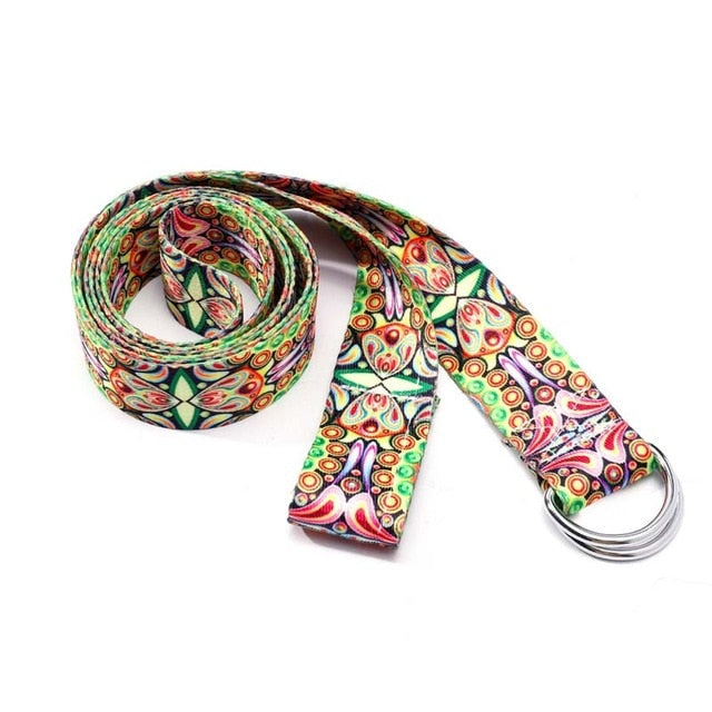 Printed Cotton Yoga Belt Washable D-Ring Stretch