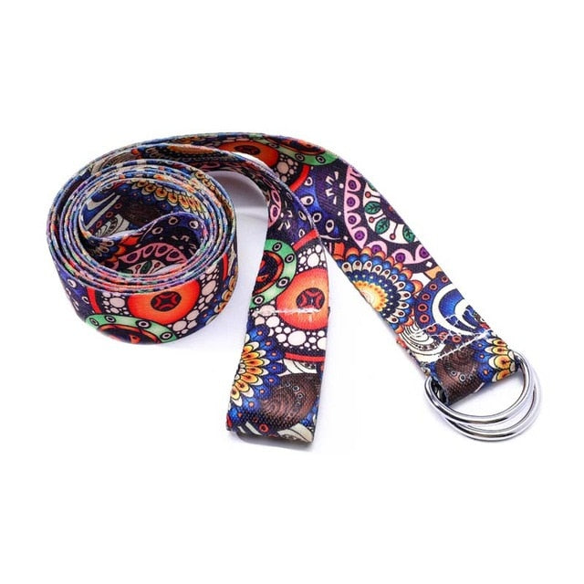 Printed Cotton Yoga Belt Washable D-Ring Stretch