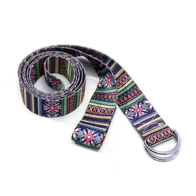 Printed Cotton Yoga Belt Washable D-Ring Stretch