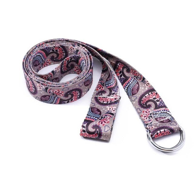 Printed Cotton Yoga Belt Washable D-Ring Stretch