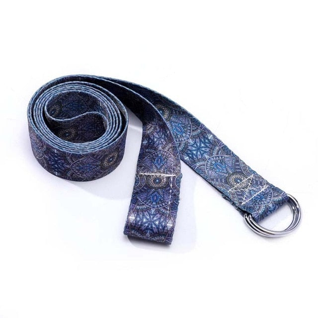 Printed Cotton Yoga Belt Washable D-Ring Stretch