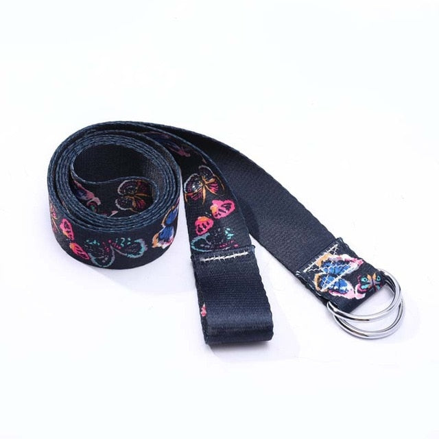 Printed Cotton Yoga Belt Washable D-Ring Stretch