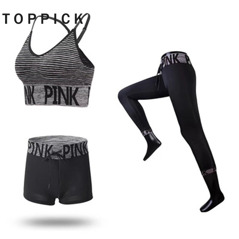 Women Yoga Sets Sports Bra+Yoga Pants+Shorts Fitness Clothing