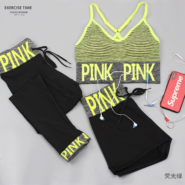 Women Yoga Sets Sports Bra+Yoga Pants+Shorts Fitness Clothing