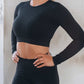 2 Piece Set Women Ribbed Seamless Long Sleeve Yoga Sets