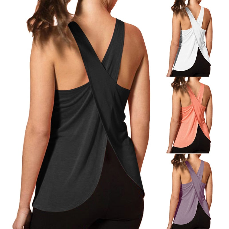 2020 New Women Quick Dry Cross Back Yoga Shirts