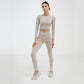 2 Piece Set Women Ribbed Seamless Long Sleeve Yoga Sets