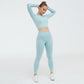 2 Piece Set Women Ribbed Seamless Long Sleeve Yoga Sets